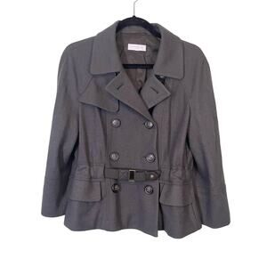 Strenesse Virgin Wool Belted Peacoat Jacket Size 6 Blue/Gray Double Breasted